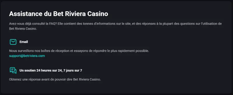 Betriviera Casino Support client